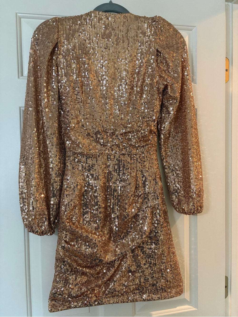 Maje Rose Gold Sequin Wrap-Style Mini Dress - Picture 3 of 3